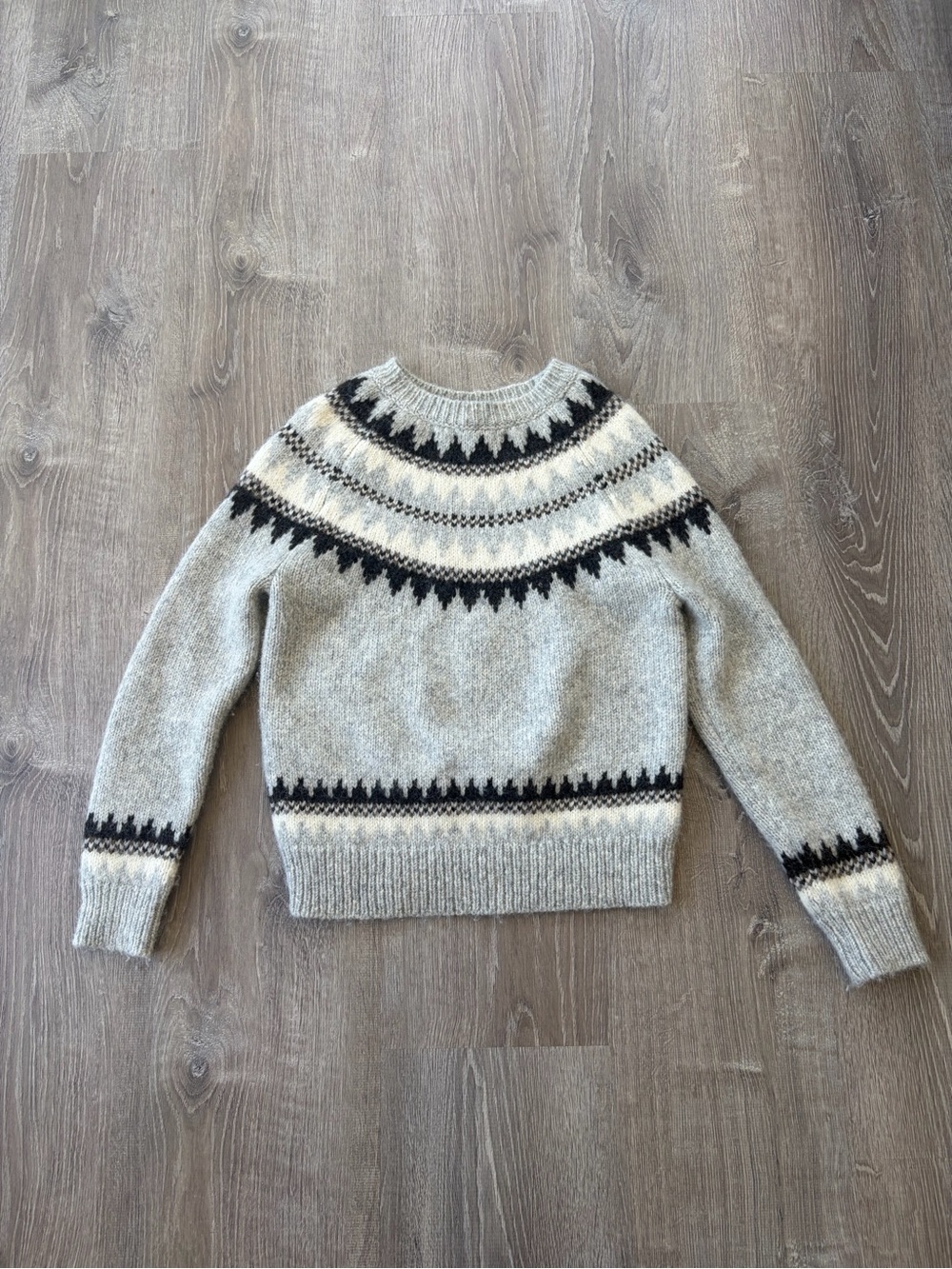 Nili Lotan Light Gray and Black Nordic Yoke Crewneck Sweater